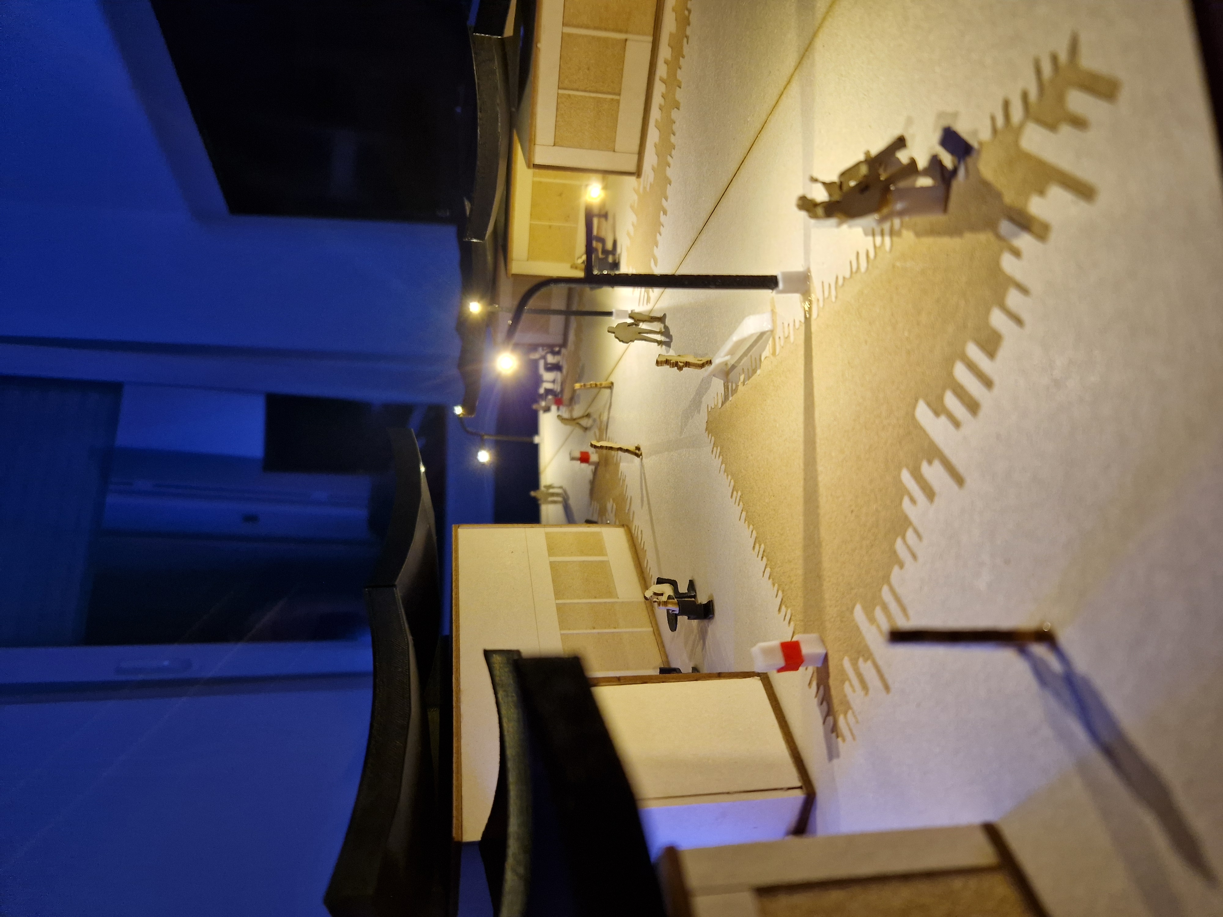 Architectural model with street lamps and lighting